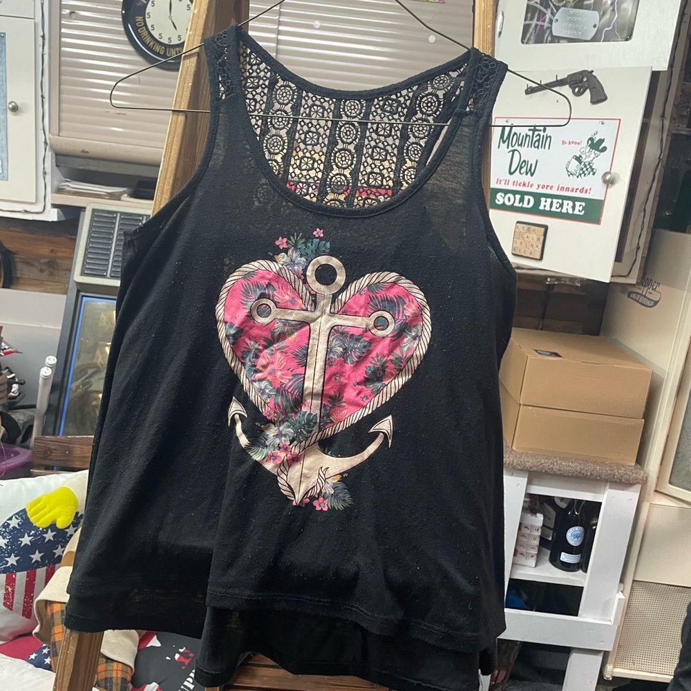 Adorable,Anchor tank top Black MEDIUM